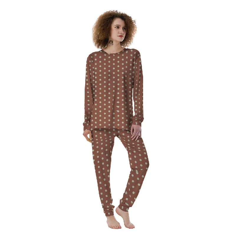 Brown And White Polka Dot Women's Pajamas