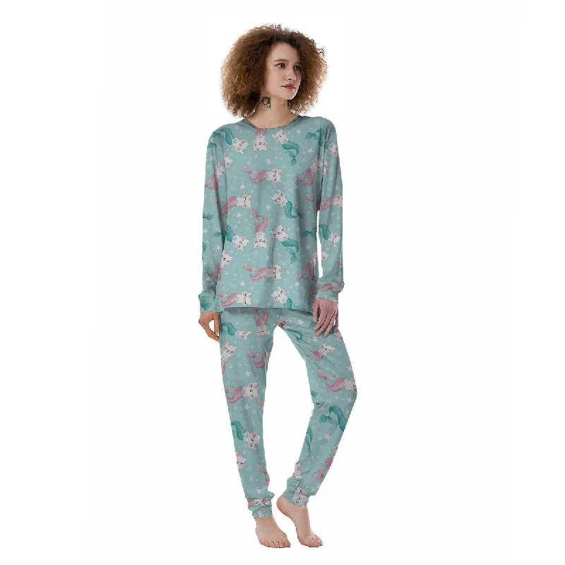 Cute Cat Mermaid Print Women's Pajamas