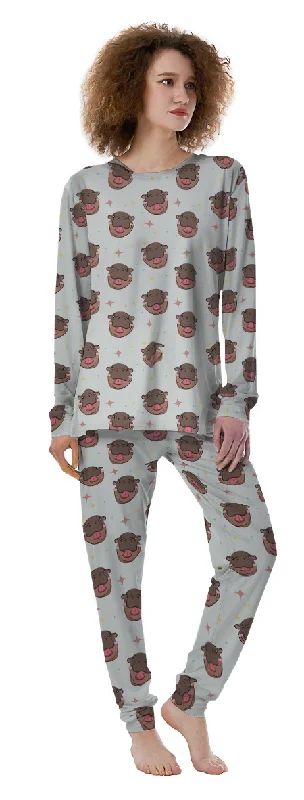 Moo Deng Hippo Smiling Women's Pajamas