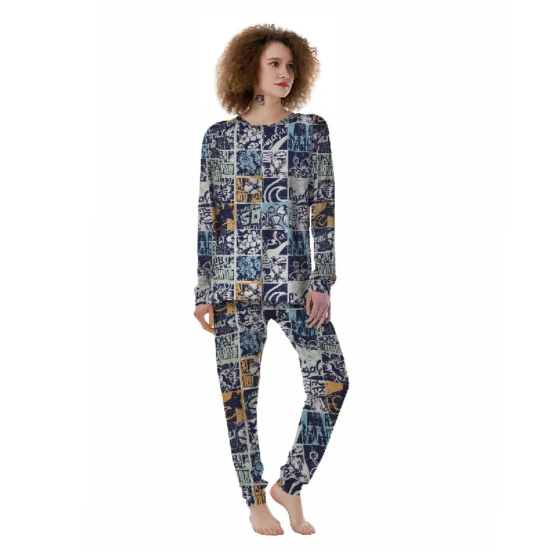 Vintage Patchwork Surfing Print Pattern Women's Pajamas