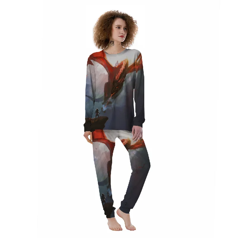 Warrior And Red Dragon Print Women's Pajamas