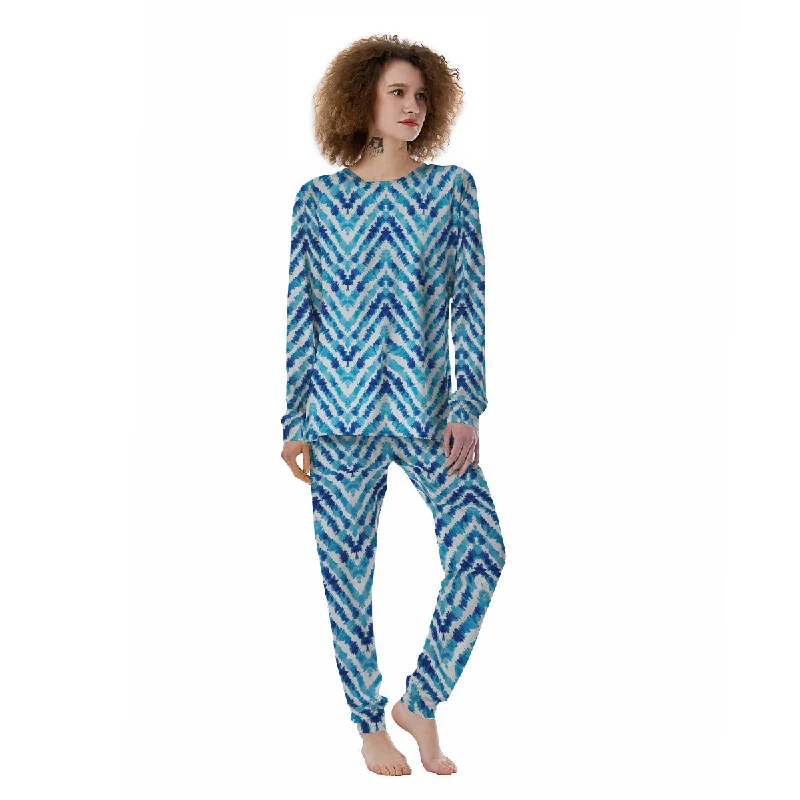 Watercolor Blue Zigzag Print Pattern Women's Pajamas