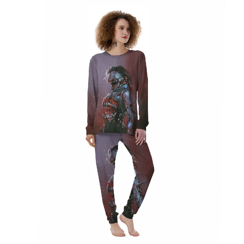 Watercolor Creepy Monsters Open Mouth Print Women's Pajamas