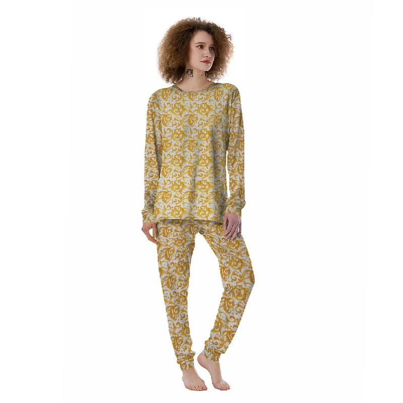 Watercolor Golden Baroque Print Pattern Women's Pajamas