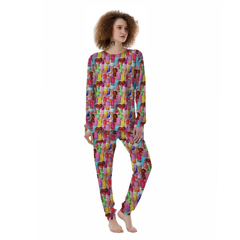 Watercolor Ice Cream Print Pattern Women's Pajamas