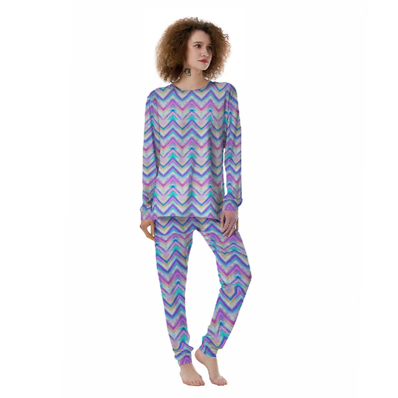 Watercolor Zig Zag Ornament Print Pattern Women's Pajamas