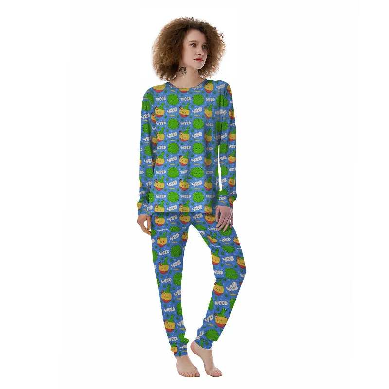 Weed Marijuana Cartoon Print Pattern Women's Pajamas