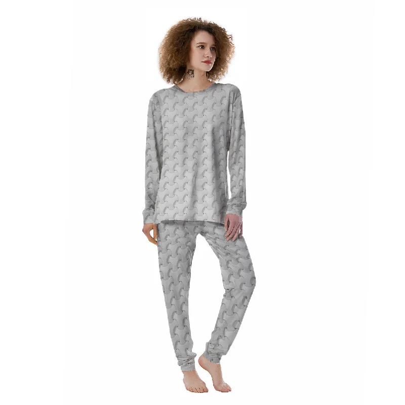 White Abstract 3D Geometric Print Pattern Women's Pajamas