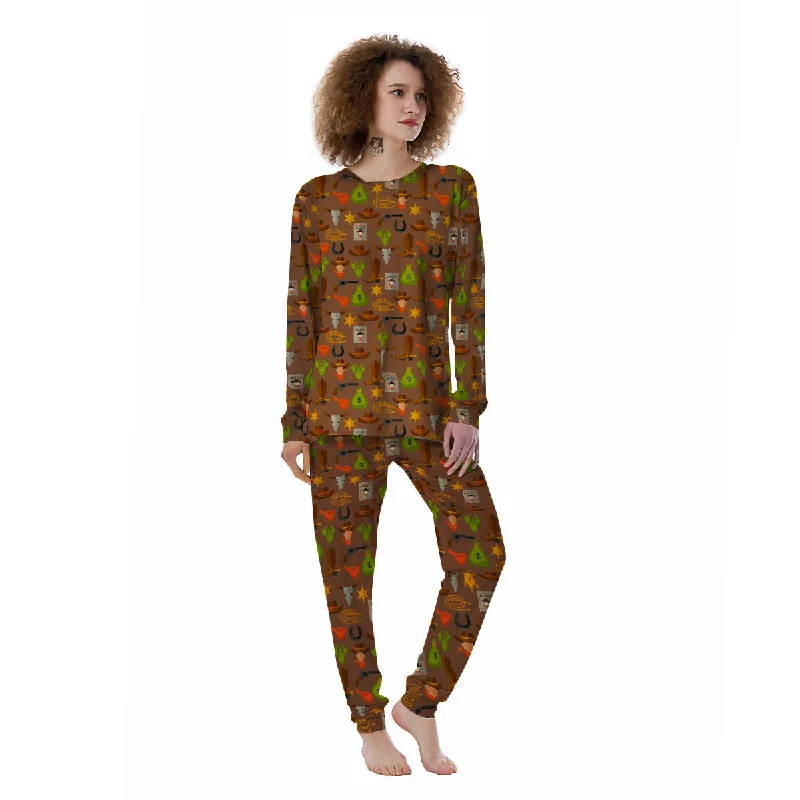 Wild West And Emoji Cowboy Style Print Pattern Women's Pajamas