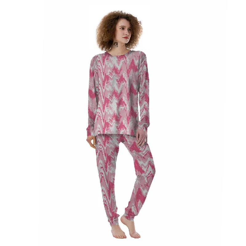 Zigzag Abstract Stripes Pink Print Pattern Women's Pajamas