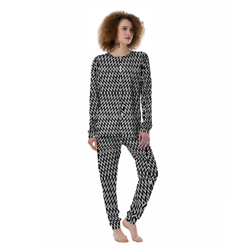 Zigzag Lines Black Print Pattern Women's Pajamas