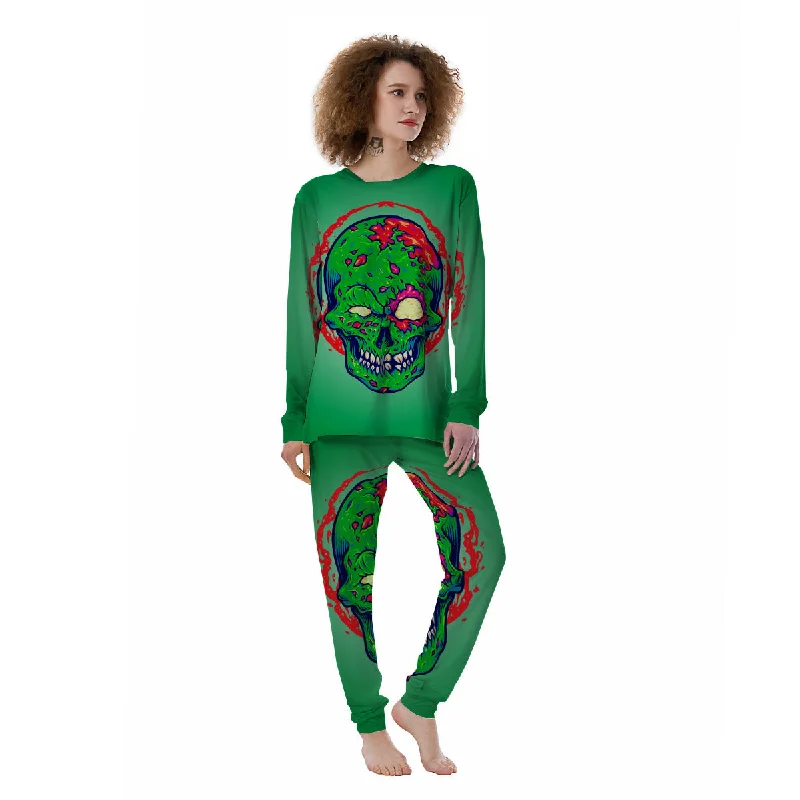 Zombie Halloween Skull Print Women's Pajamas