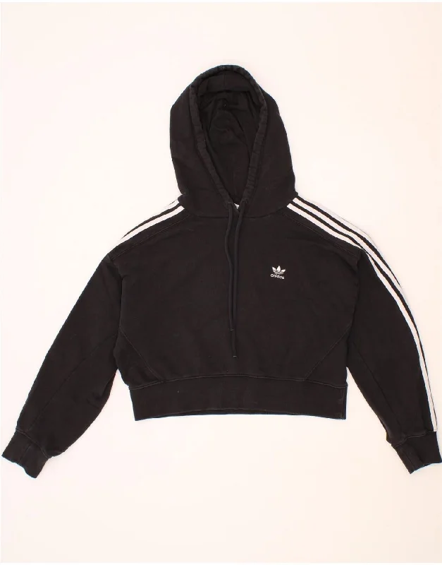 ADIDAS Womens Crop Hoodie Jumper UK 16 Large Black