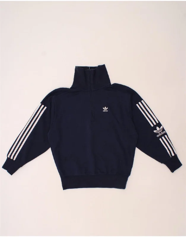 ADIDAS Womens Oversized Zip Neck Sweatshirt Jumper UK 8 Small  Navy Blue