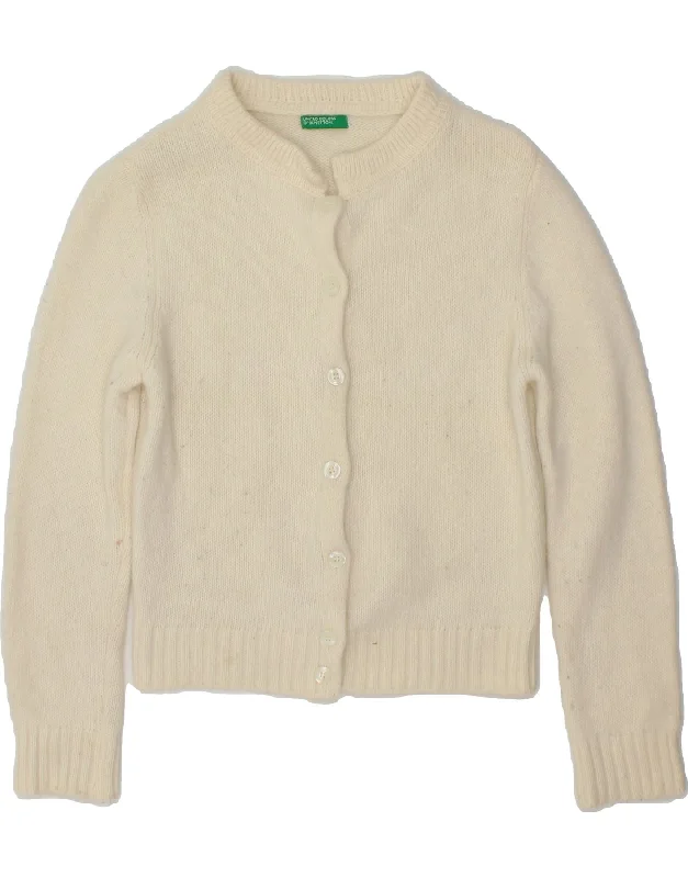 BENETTON Womens Crop Cardigan Sweater UK 12 Medium Off White Wool