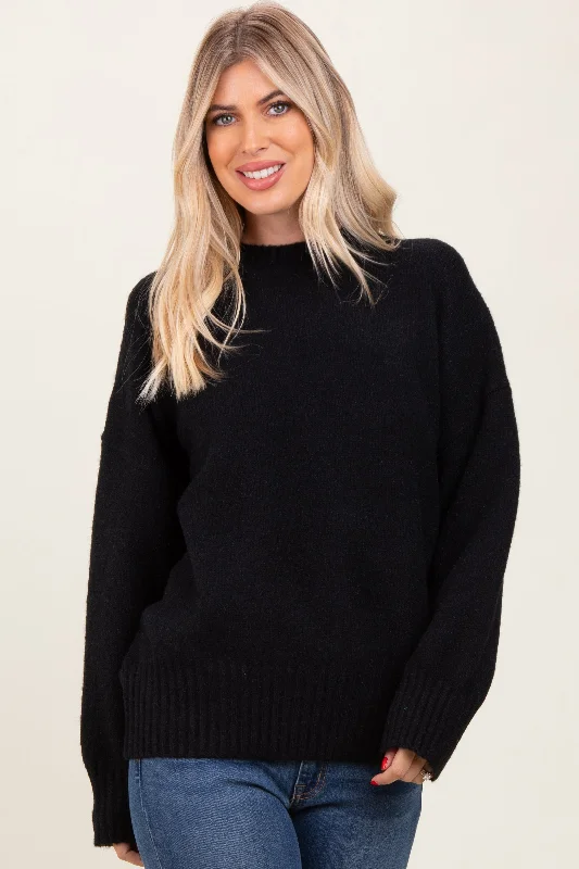 Black Oversized Contrast Rib Sweater