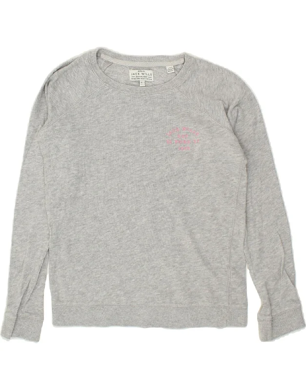 JACK WILLS Womens Superior Graphic Sweatshirt Jumper UK 8 Small Grey