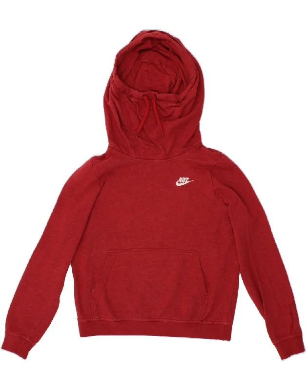 NIKE Womens Crop Hoodie Jumper UK 10 Small Red Cotton