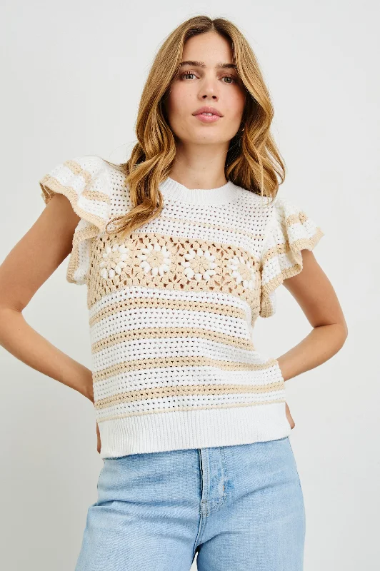 PENELOPE TOP - IVORY OAT CROCHET STRIPE