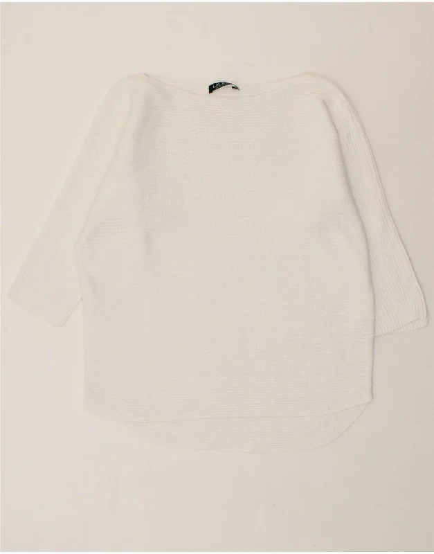 RALPH LAUREN Womens 3/4 Sleeve Boat Neck Jumper Sweater UK 16 Large White