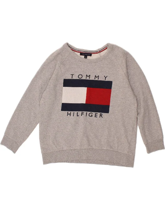 TOMMY HILFIGER Womens Graphic Sweatshirt Jumper Large Grey Cotton