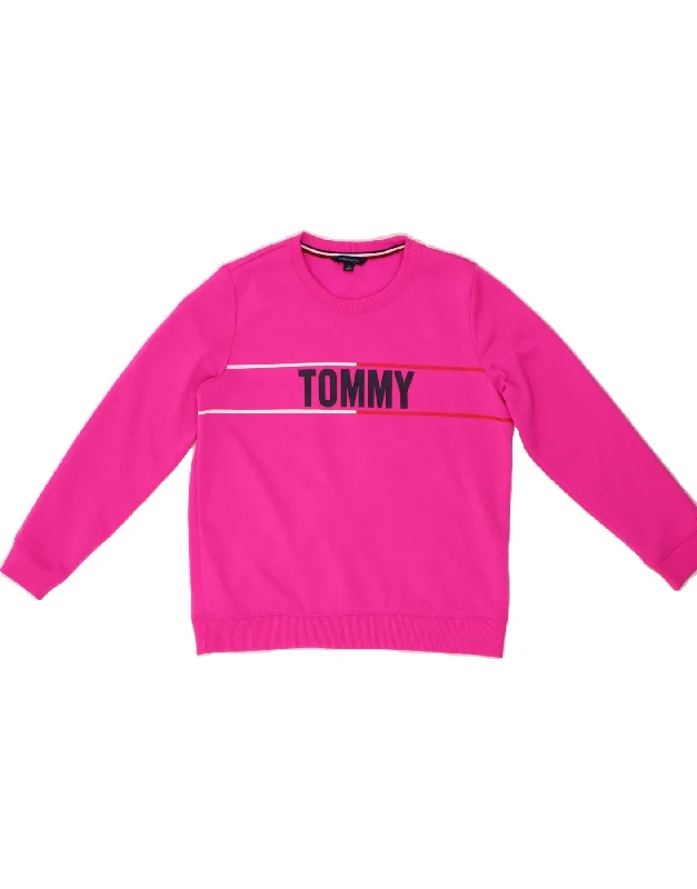 TOMMY HILFIGER Womens Graphic Sweatshirt Jumper UK 14 Medium Pink