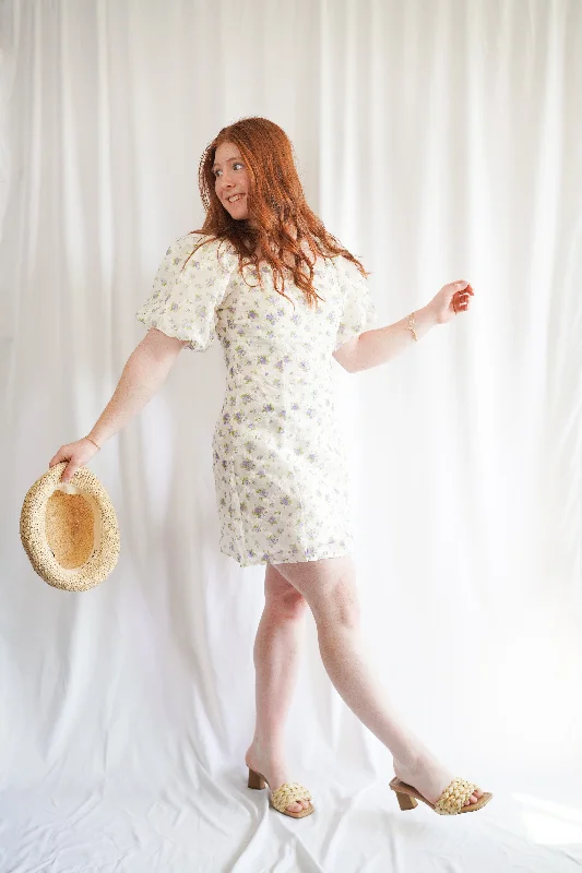 Lilac Embroidered Floral Mini Dress