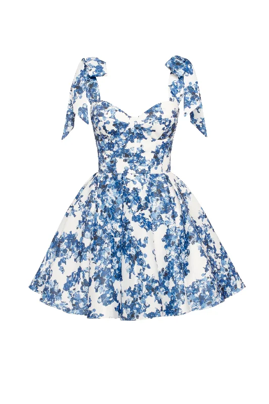 Marvelous blue hydrangea mini dress on straps, Garden of Eden