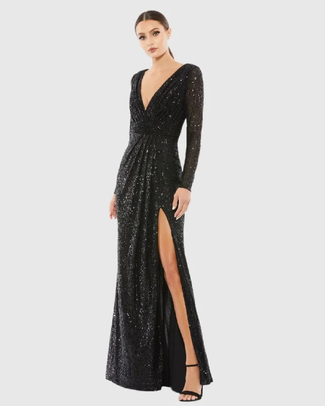 Sequined Long Sleeve Gown