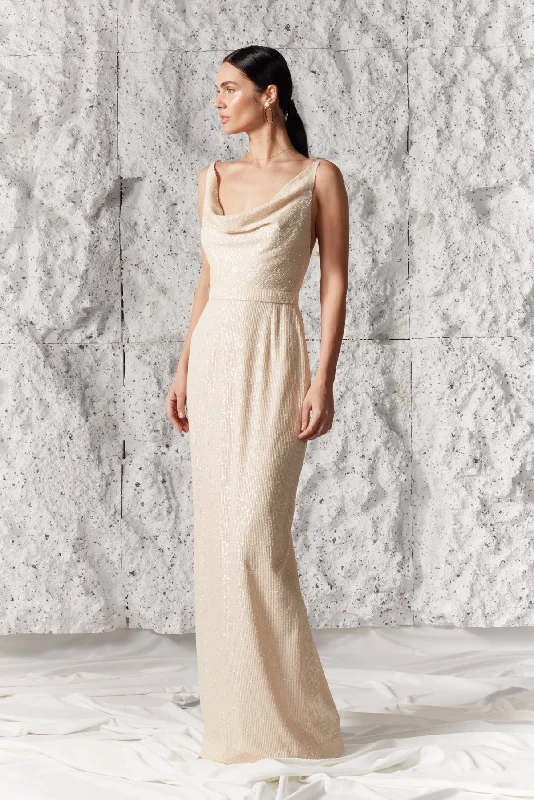 BERTA pastel cream sequin maxi wedding dress