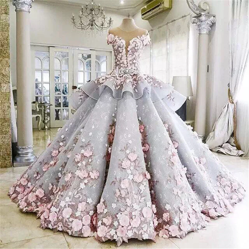 Gorgeous Princess Ball Gown Illusion 3D Petal Wedding Dress