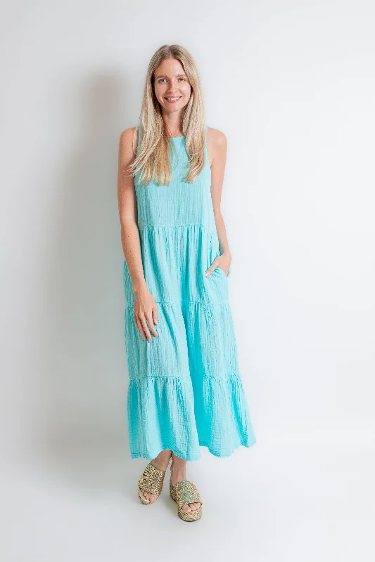 "Vickey" Aqua Maxi Tank Dress