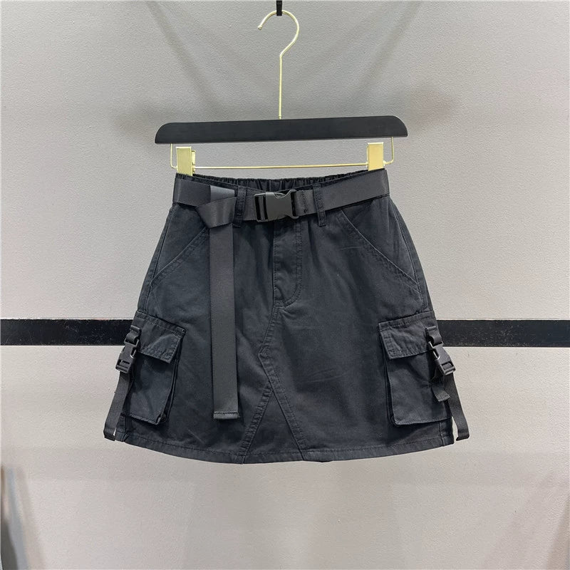 Black High Waist Casual Pocket Hip Skirt