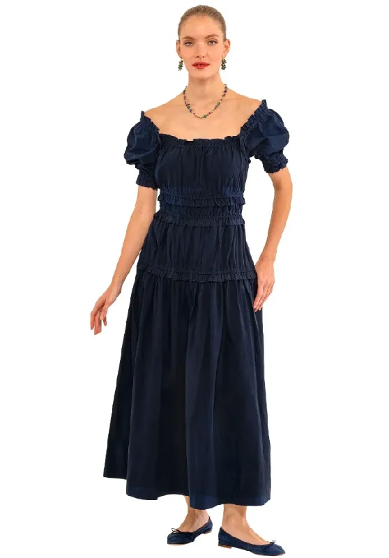 Navy Ruffle Up Maxi Dress