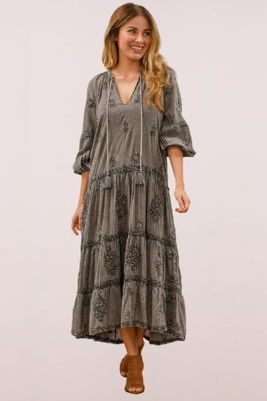 "Hannah" Dark Grey Maxi Dress