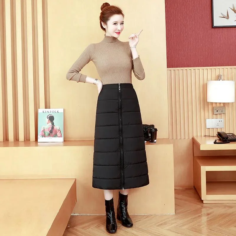 Leggings Skirt Winter Down Cotton Skirt Women's High Waist Thick Plus Size Windshield Skirt Mid-length One-piece Warm