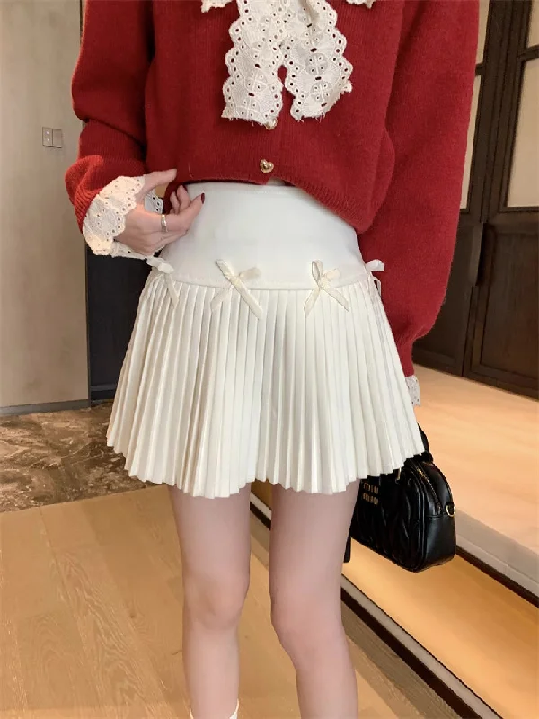 Little Bow Pleated Mini Skirt (4 Colors)