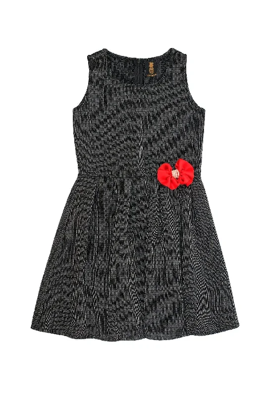 Black Grey Sleeveless Skater Fit & Flare Classy Party Dress - Girls