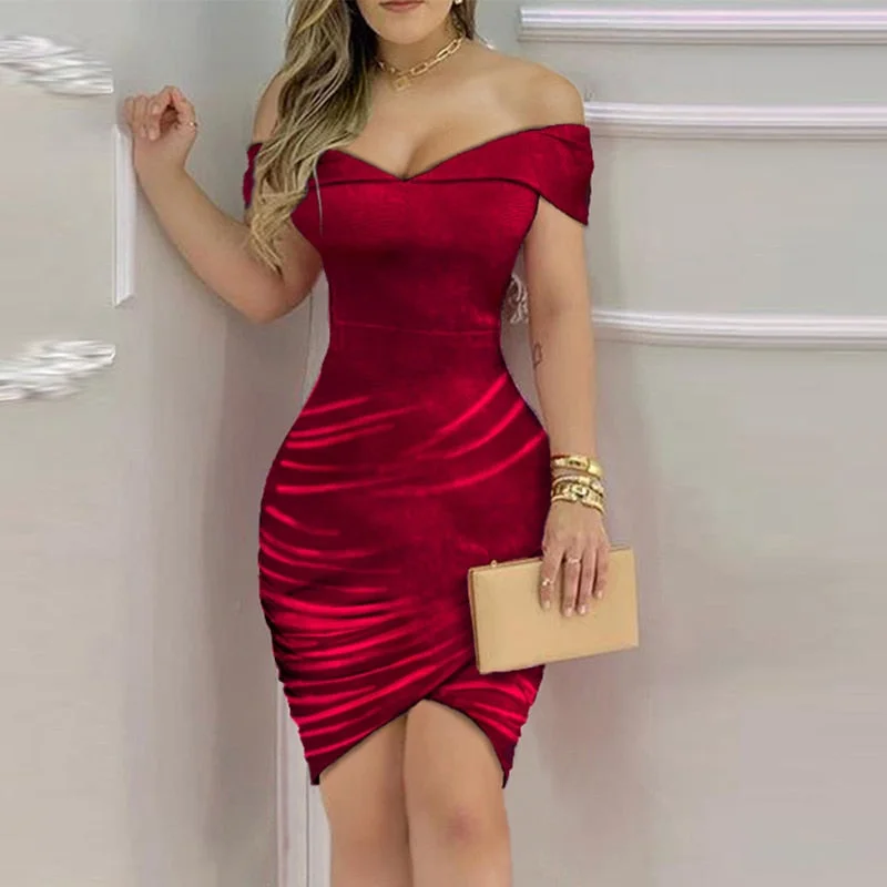 Elegant Solid Velvet Bodycon Party Dress