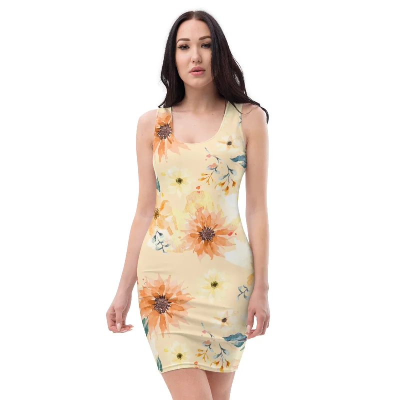 Women's Spring-Summer Floral Bloom Fitted Dress, lioness-love