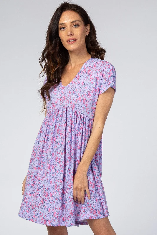 Lavender Floral Short Sleeve Dress