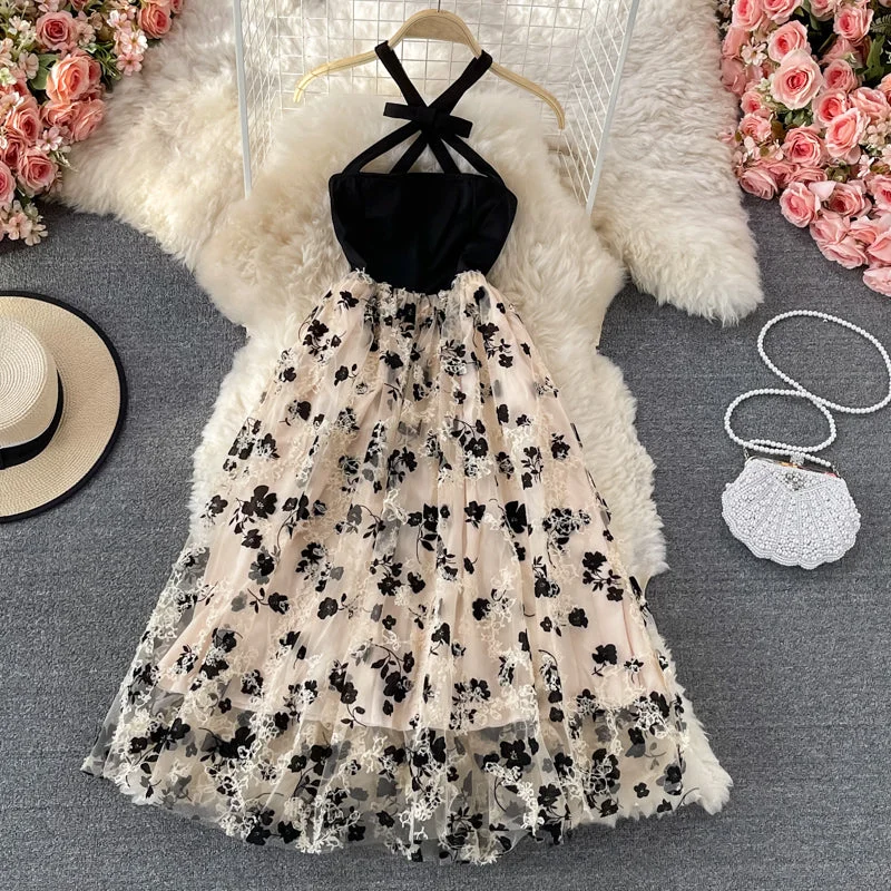 Neck off shoulder dress floral suspender dress  2978