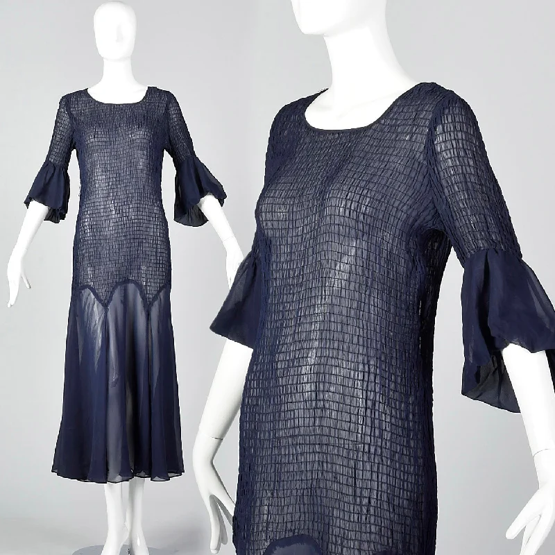 1930s Sheer Navy Blue Dress