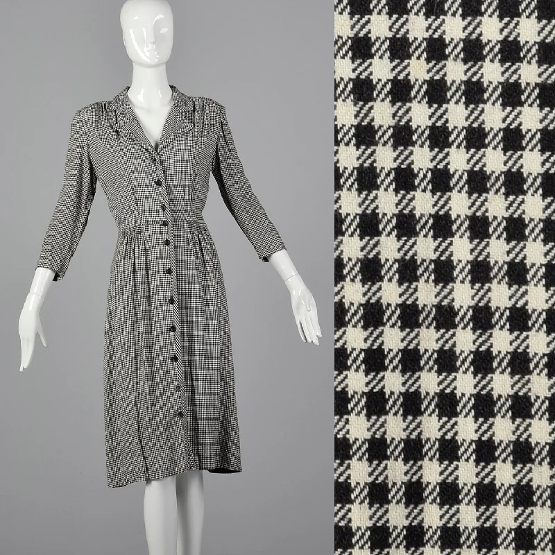 1940s Black and White Check Day Dress