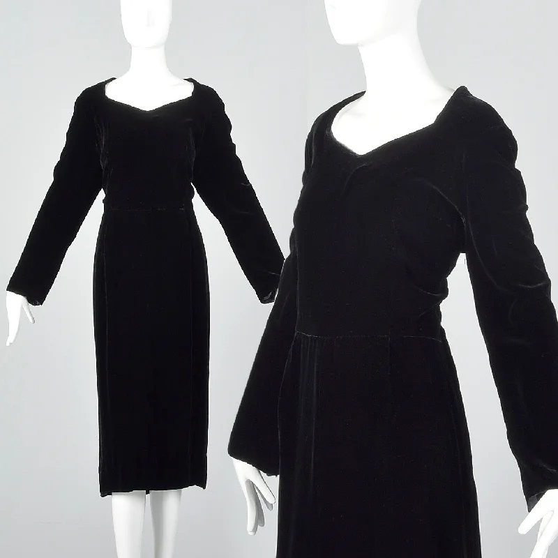 1950s Black Velvet Dress with Sweetheart Neckline