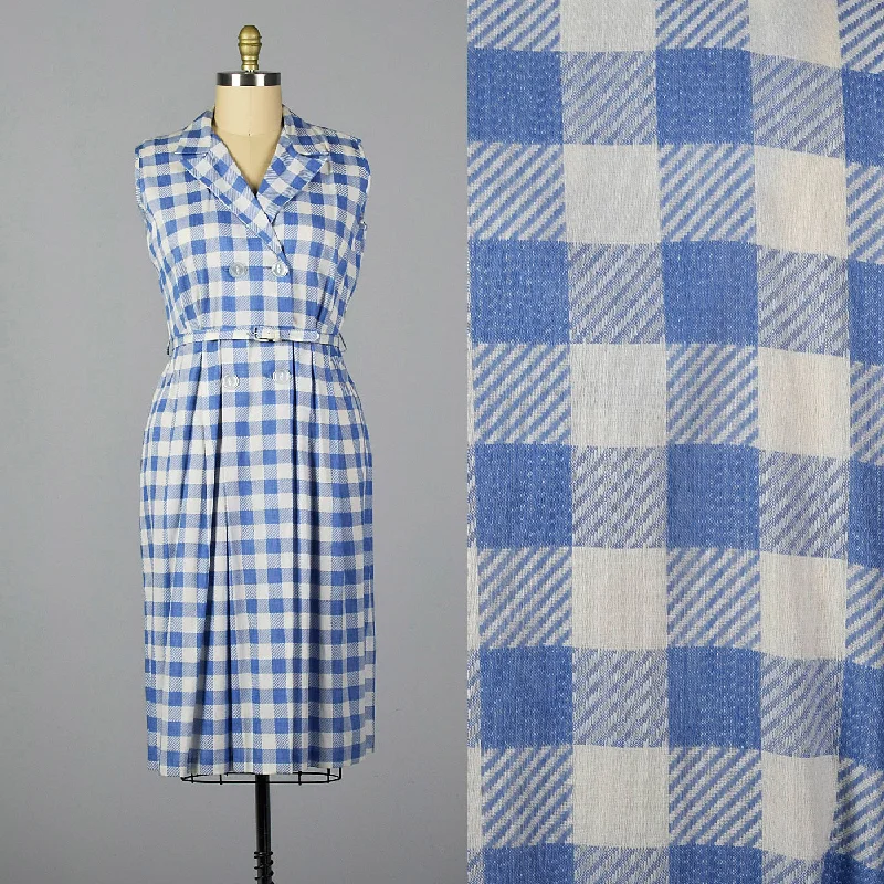 1950s Blue and White Gingham Day Dress