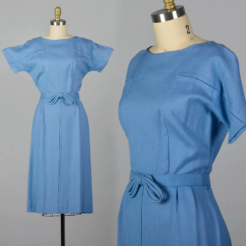 1950s Blue Rayon Day Dress