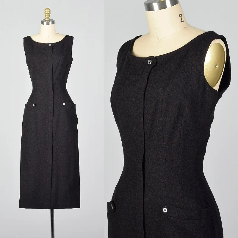 1950s Brown and Black Wool Jumper Dress