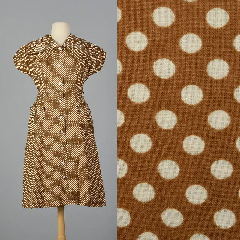 1950s Brown Polka Dot Day Dress