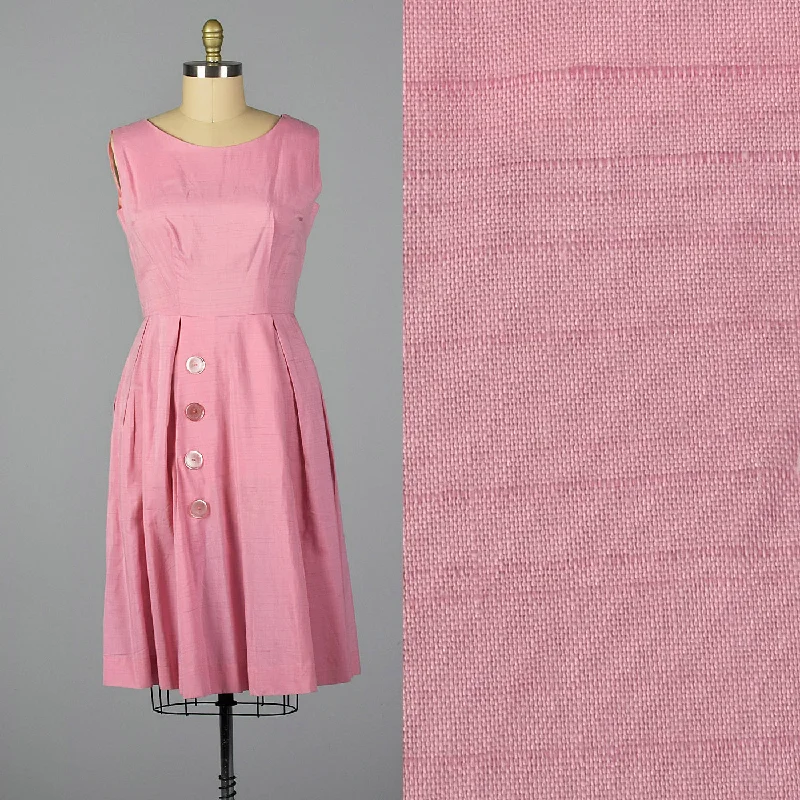 1950s Pink Polished Cotton Dress with Large Buttons